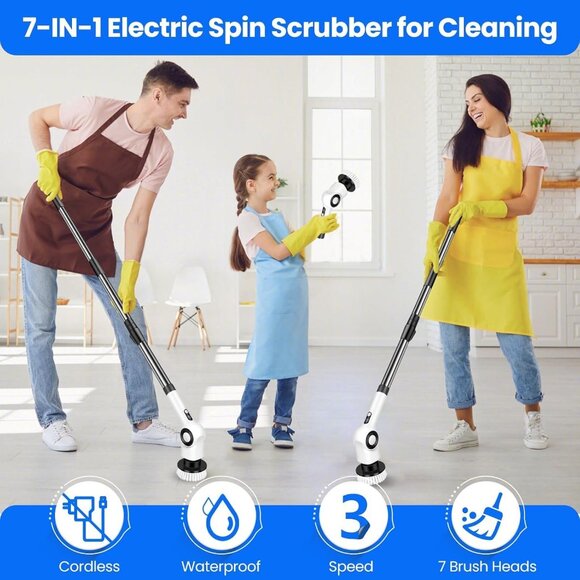 Electric Spin Scrubber, Cordless Shower Scrubber with 7 Scrub Brush - Picture 2 of 9